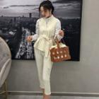 Set: Sashed Vest + Straight-leg Pants