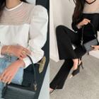 Mesh-panel Faux-pearl Trim Blouse