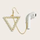 Faux Pearl Hollow Triangle Airpods Retainer Earring 1 Pc - Gold - One Size