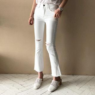 Slit-knee Semi Boot-cut Pants