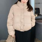 Long-sleeve Stand-collar Cropped Plain Padded Jacket