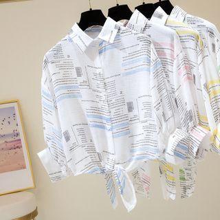 Lettering Print Tie-hem Blouse