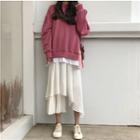 Lace-up Sweatshirt / Asymmetric Midi Skirt