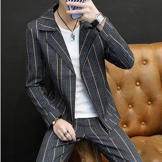 Set: Striped Zip Jacket + Cropped Straight Cut Pants