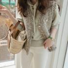 Jewel-button Tweed Vest Light Gray - One Size