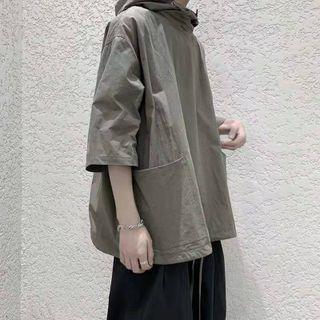 Mock Neck Plain Cargo Oversize Top