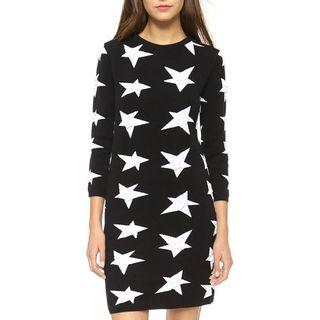 Long-sleeve Star-pattern Knit Dress