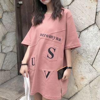 Elbow-sleeve Letter Oversized T-shirt