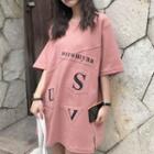 Elbow-sleeve Letter Oversized T-shirt
