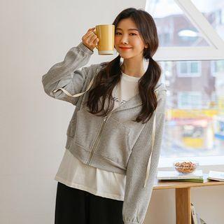 Cropped Zip-up Waffle Hoodie