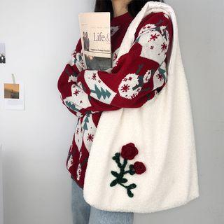 Faux Shearling Rose Tote Bag As Shown In Figure - One Size