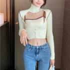 Contrast Trim Cropped Knit Camisole Top / Cut-out Cropped Sweater