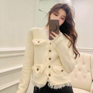 Frayed Button-up Cardigan