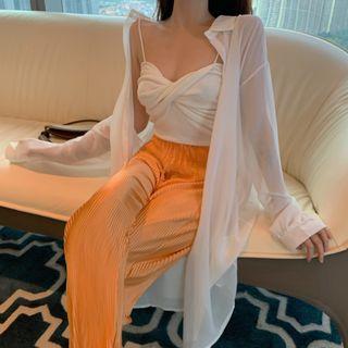 Plain Camisole Top / Chiffon Jacket / Wide-leg Pants
