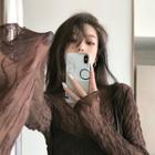 Turtle-neck Long-sleeve Slim-fit Sheer Top