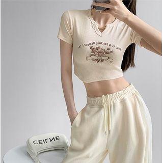 Details Slim-fit Printed Crop T-shirt