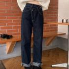 High-waist Asymmetrical Frayed Wide-leg Denim Pants