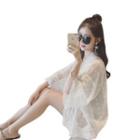 Fray Hem Chiffon Jacket White - One Size