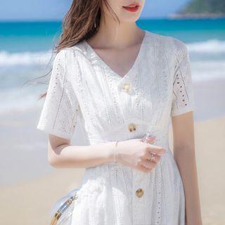 Perforated Short-sleeve Shirtdress