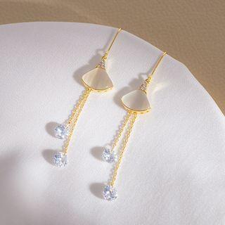 Rhinestone Fan Drop Earring 1 Pair - Fan - Tassel - Rhinestone - 14k Gold - One Size