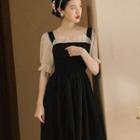 Long-sleeve Mesh Panel Midi Dress / Short-sleeve Midi Dress