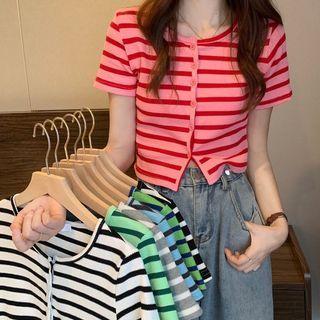 Knitted Striped Cropped Cardigan