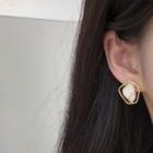 Geometric Stud Earring 1 Pair - Gold & White - One Size