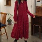 Dotted Accordion Pleat Midi Shirtdress Red - One Size