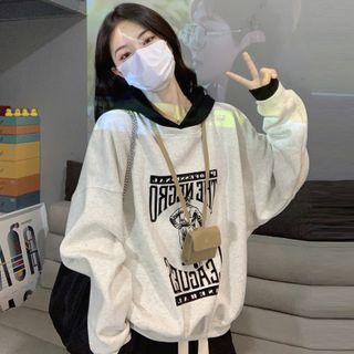 Print Hooded Sweatshirt White - One Size