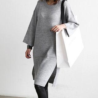 Long-sleeve Slit Knit Dress