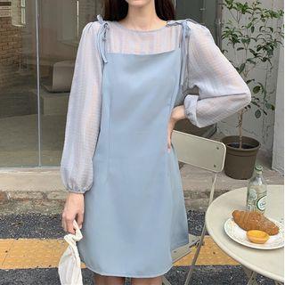 Set: Long-sleeve Top + Tie-strap Mini Shift Dress