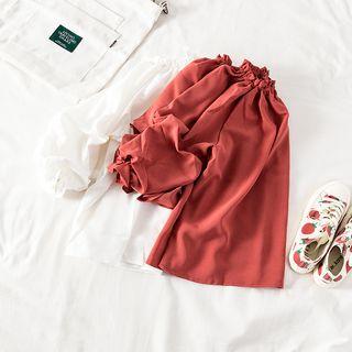 Puff Sleeve Off-shoulder Lace-up Chiffon Top