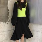 Ruffle Hem Long-sleeve Midi T-shirt Dress / Knit Camisole Top
