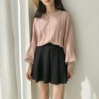 Lantern-sleeve Perforated Sweater