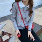 Collared Cherry Patterned Cardigan