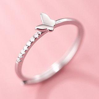 Butterfly Rhinestone Sterling Silver Ring 1 Pc - S925 Silver - Silver - One Size