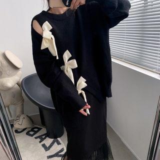Long-sleeve Bow Cut-out Knit Sweater