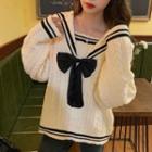 Sailor Collar Sweater Black & White - One Size
