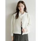 Laced Stand-collar Faux-pearl Button Cardigan