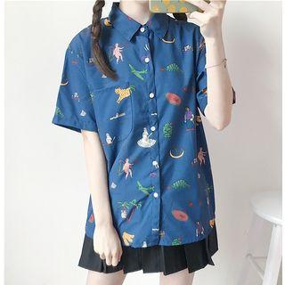 Printed Short-sleeve Shirt / Pleated Skirt