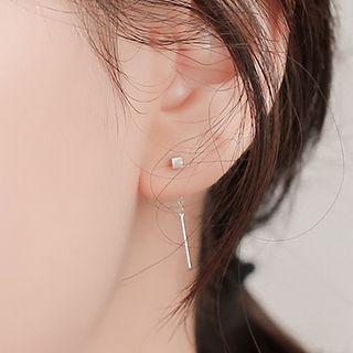 925 Sterling Silver Square & Bar Dangle Earring 1 Pair - Light Silver - One Size