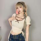 Short-sleeve Cross Neck Cropped T-shirt