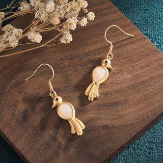 Bird Faux Gemstone Alloy Dangle Earring Cp291 - Gold & White - One Size