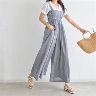 Gingham Wide-leg Jumper Pants