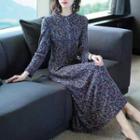 Long-sleeve Flower Print Maxi A-line Dress / Undershorts