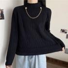 Semi High-neck Plain Knit Sweater