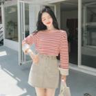 Slit-cuff Boatneck Stripe T-shirt