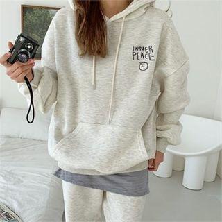 Letter Print Fleece-lined Hooded Sweatshirt