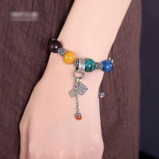 Faux Gemstone Sterling Silver Bracelet Colorful Beads - Silver - One Size