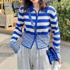 Long-sleeve Striped Zip Knit Cardigan